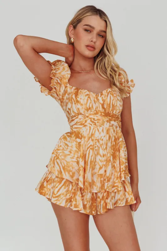 Linka Off-Shoulder Tie-Back Romper Print Orange sold by Selfie Leslie