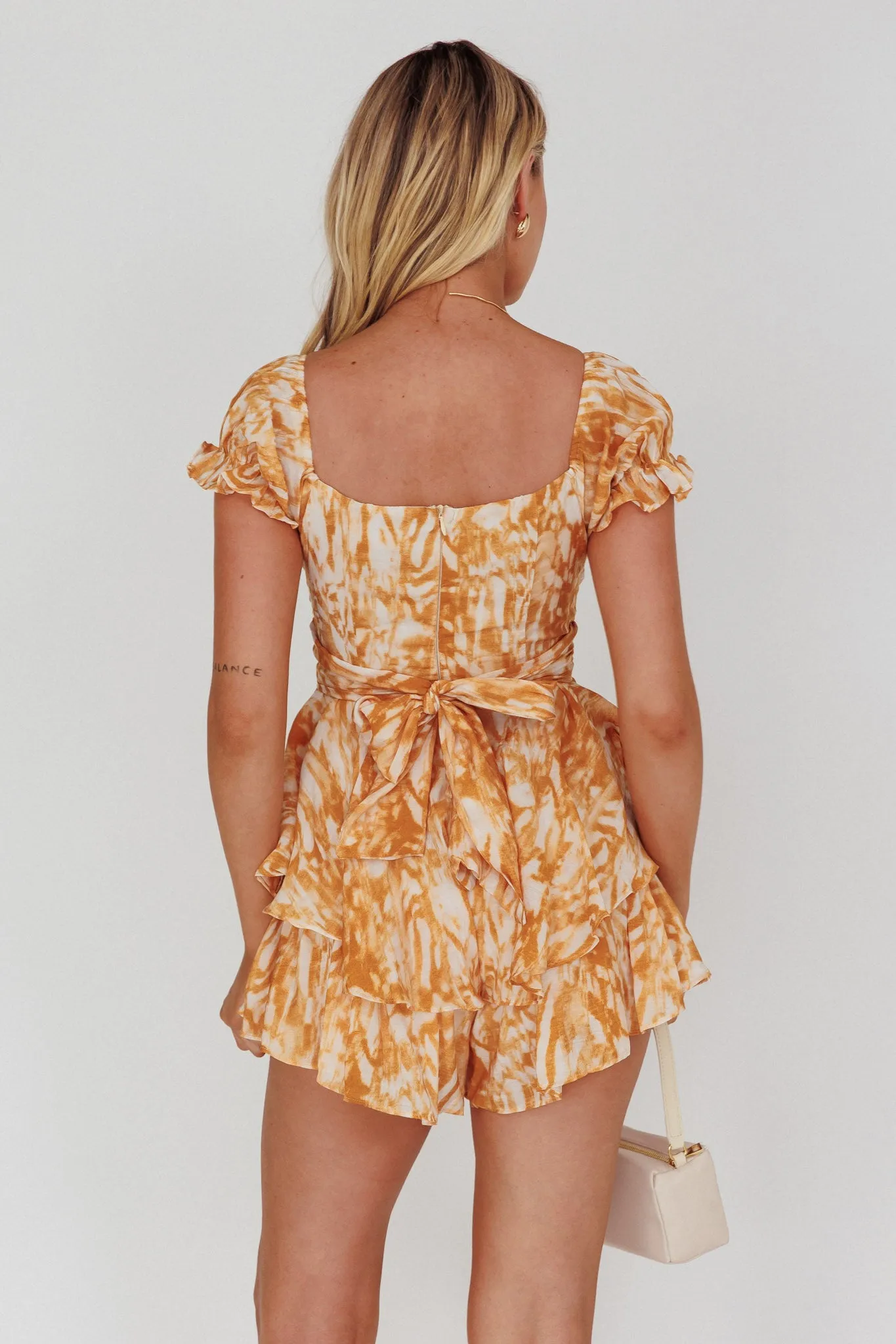 Linka Off-Shoulder Tie-Back Romper Print Orange sold by Selfie Leslie product image thumbnail 2