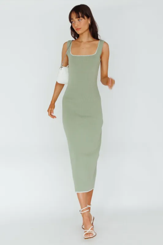 North Shore Blanket Stitch Knit Maxi Dress Sage sold by Selfie Leslie