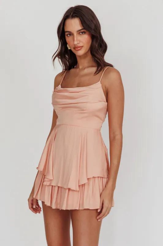 Well Versed Cowl Neck Flounce Romper Peach sold by Selfie Leslie