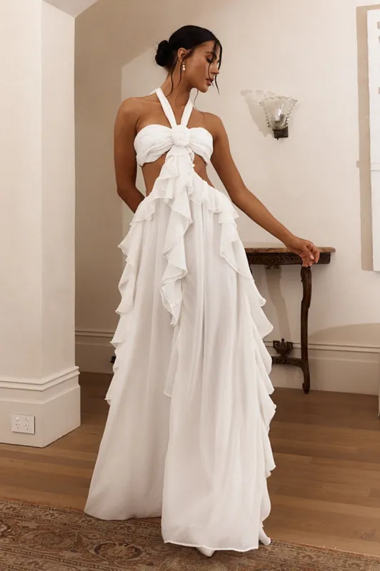 Santiago Cut-Out Ruffle Maxi Dress White sold by Selfie Leslie