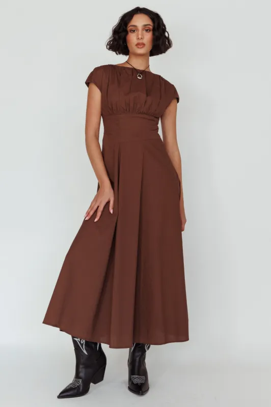 Derry Cap Sleeve A-line Maxi Dress Chocolate sold by Selfie Leslie