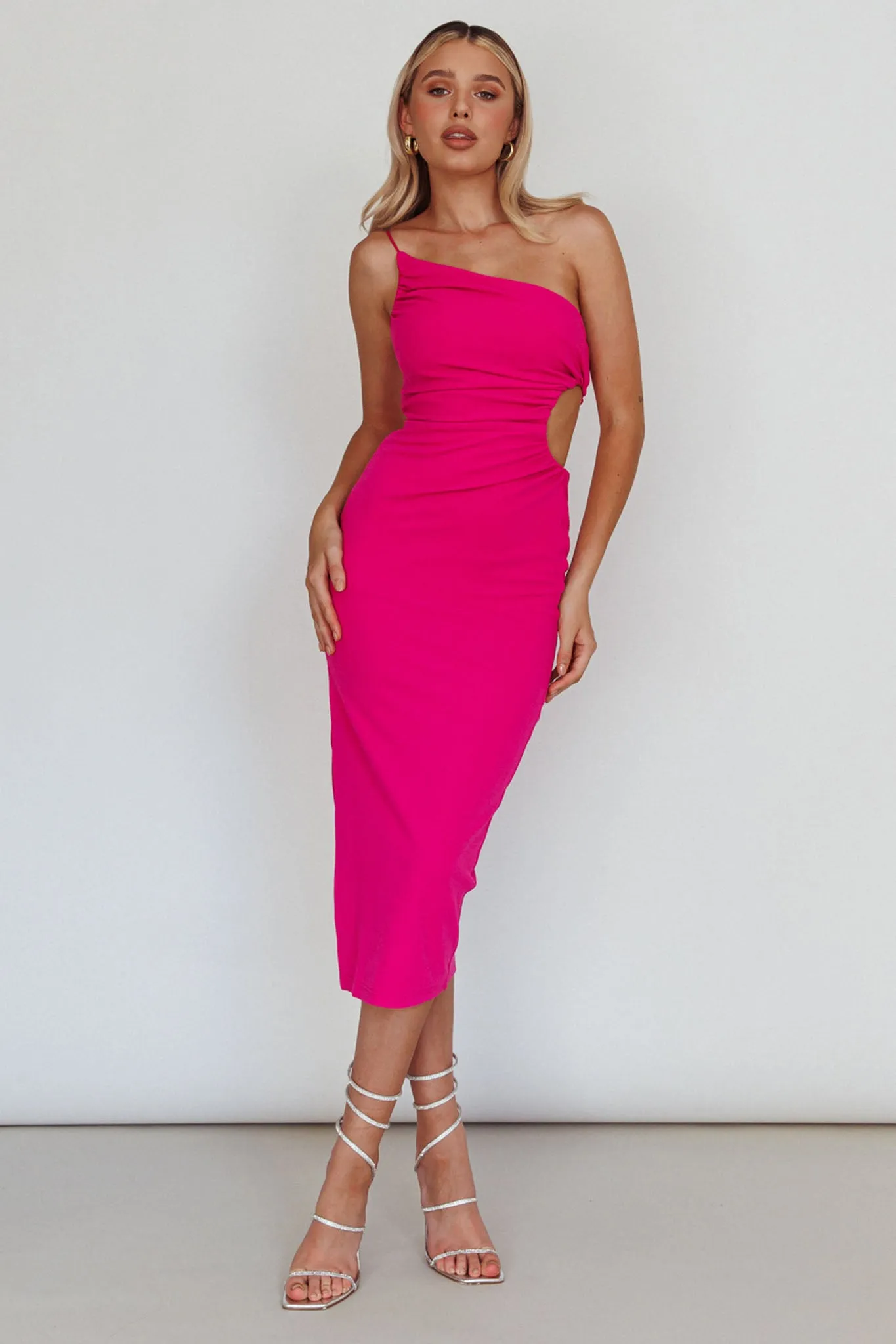 Taking Bets One Shoulder Cut-Out Midi Dress Hot Pink sold by Selfie Leslie product image thumbnail 3