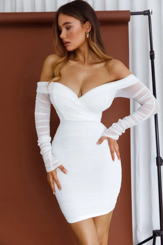 Moonrise Off-Shoulder Long Sleeve Ruched Dress White sold by Selfie Leslie