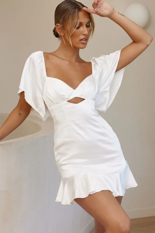Eyes On You Pleated Bust Angel Sleeve Ruffle Hem Dress White sold by Selfie Leslie