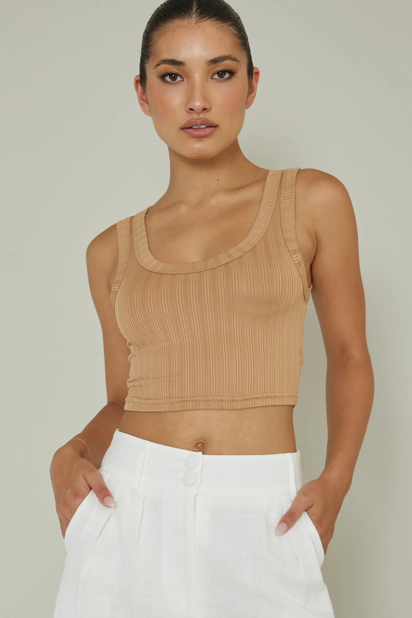 In Sync Scoop Neck Crop Top Mocha sold by Selfie Leslie product image thumbnail 5