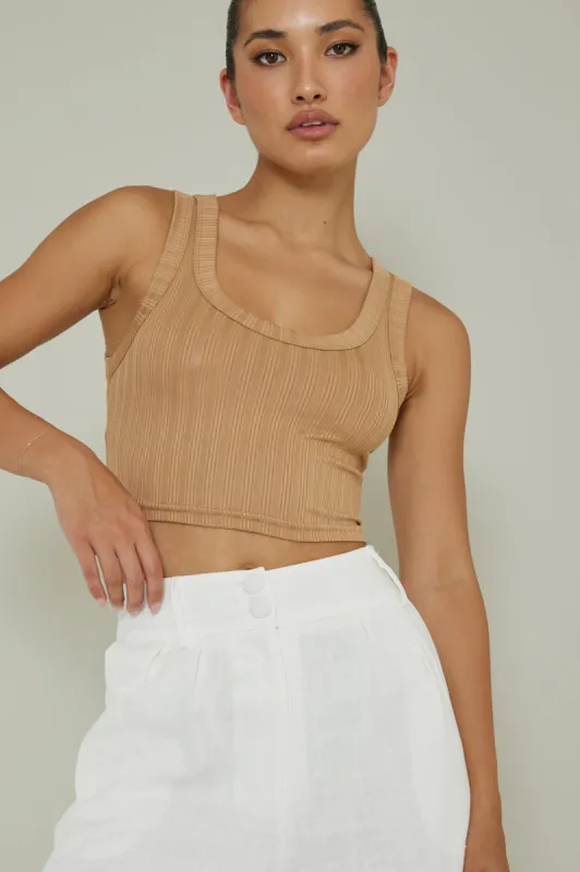 In Sync Scoop Neck Crop Top Mocha sold by Selfie Leslie