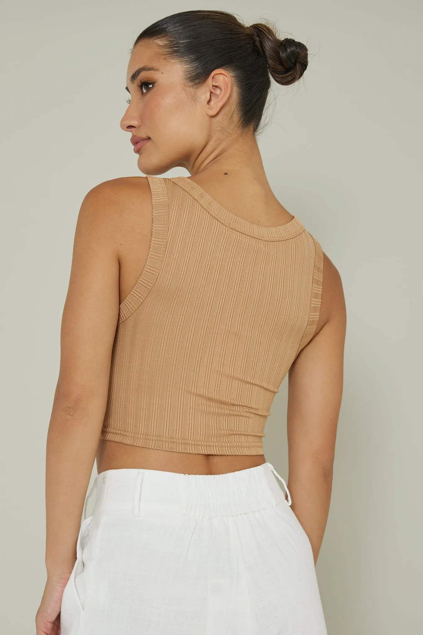 In Sync Scoop Neck Crop Top Mocha sold by Selfie Leslie product image thumbnail 2