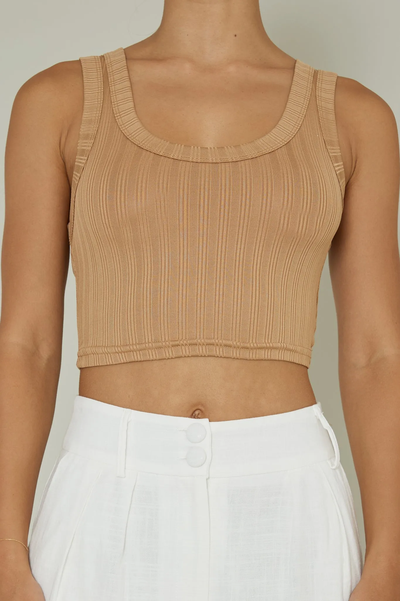 In Sync Scoop Neck Crop Top Mocha sold by Selfie Leslie product image thumbnail 4