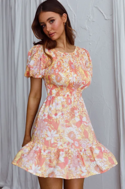 Crystal Shores Shirred Bust Mini Dress Floral Yellow sold by Selfie Leslie