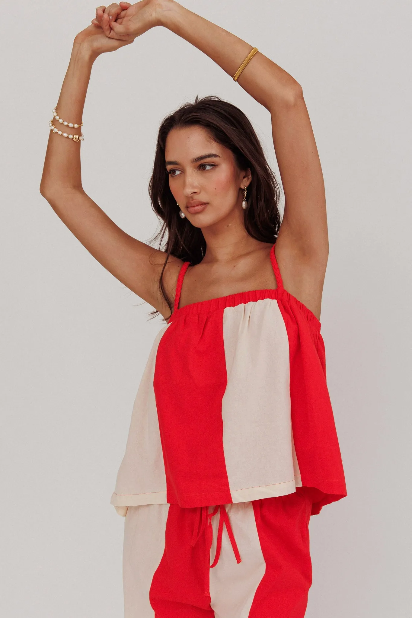 Dream Girl Braided Strap Contrast Top Tomato Red sold by Selfie Leslie