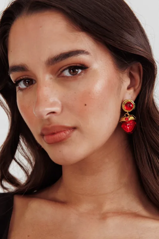 Raja Puffed Red Heart Earrings Gold sold by Selfie Leslie