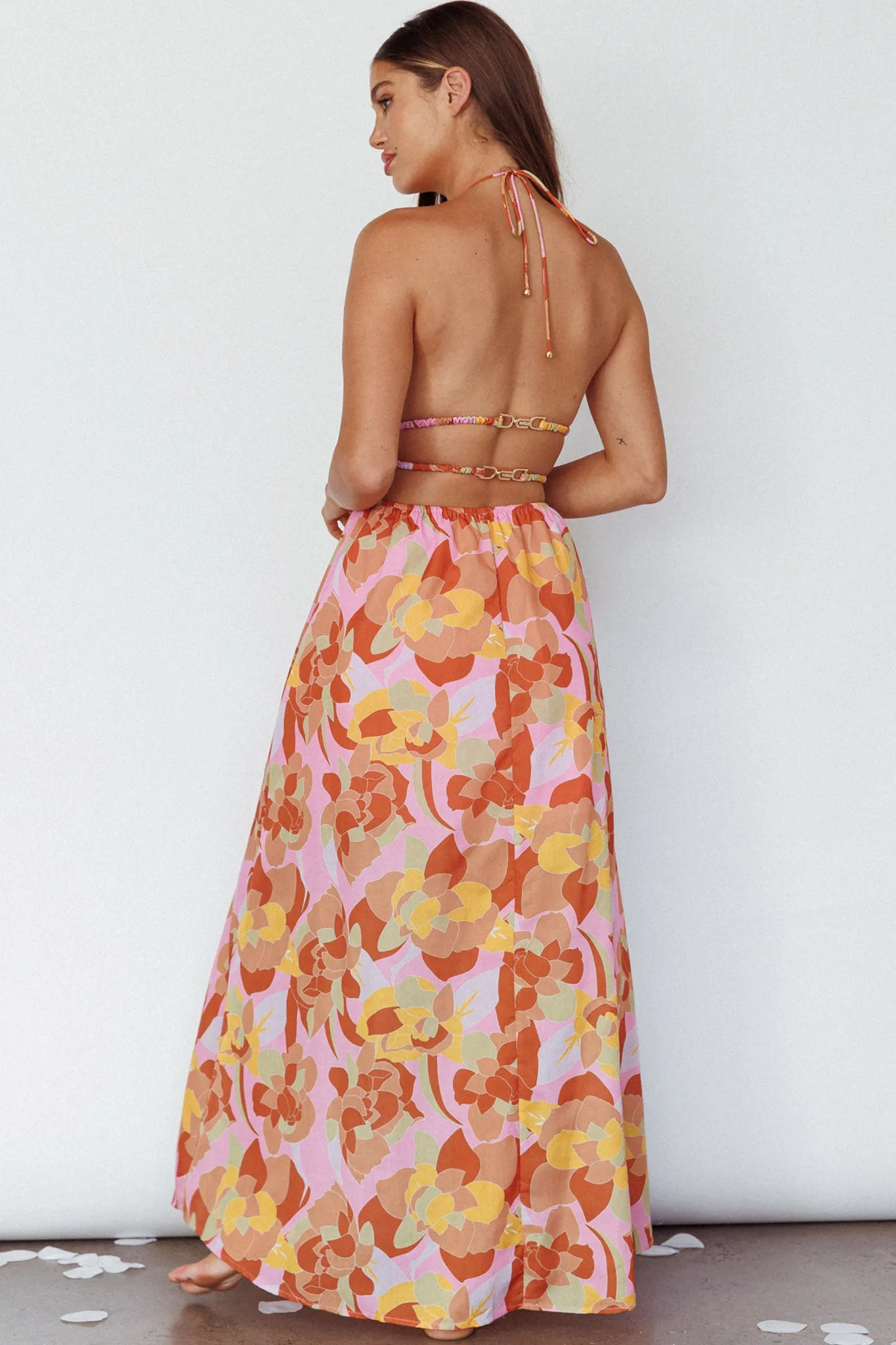 Cyndi Open Back Halterneck Maxi Dress Pink Multi sold by Selfie Leslie product image thumbnail 2