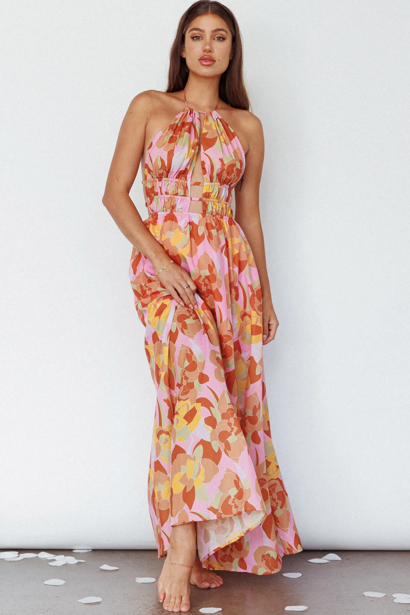 Cyndi Open Back Halterneck Maxi Dress Pink Multi sold by Selfie Leslie product image thumbnail 3