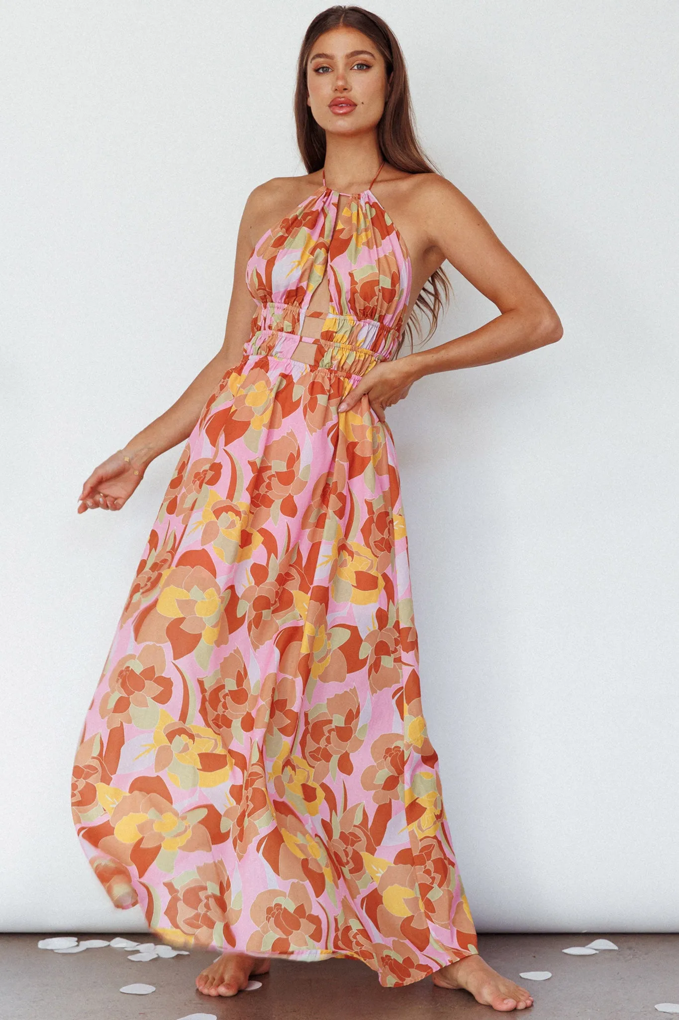 Cyndi Open Back Halterneck Maxi Dress Pink Multi sold by Selfie Leslie product image thumbnail 5