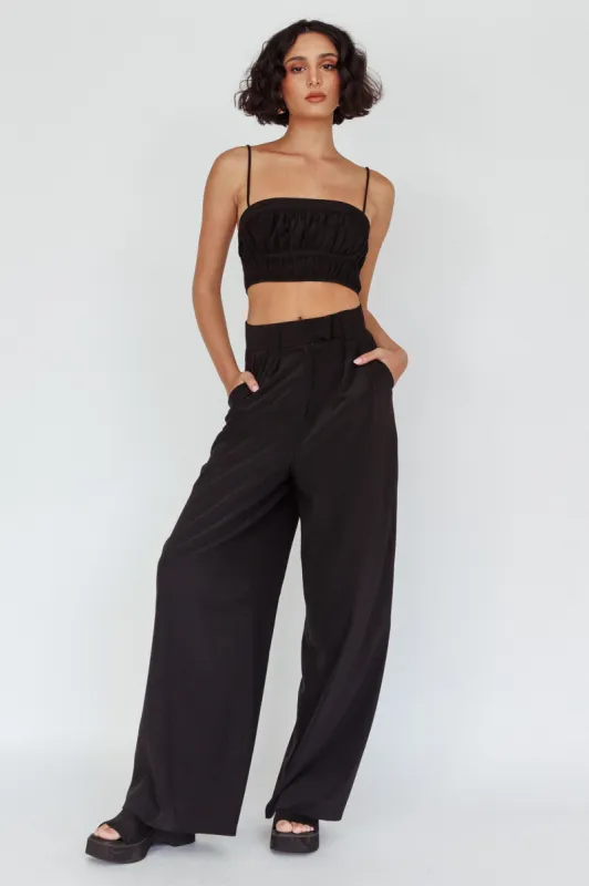 Regal Wide-Leg Mid Rise Pants Black sold by Selfie Leslie