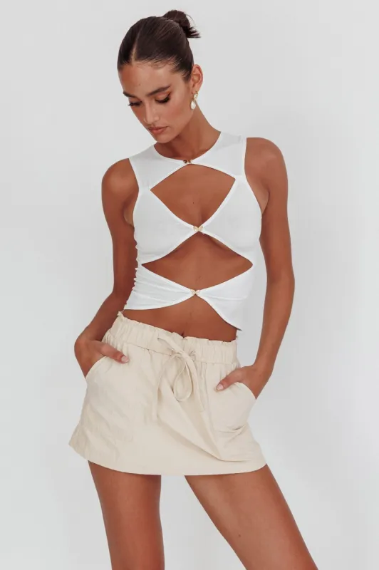 Argyle Cut-Out Sleeveless Top White sold by Selfie Leslie
