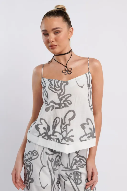 Oceania Cami Strap Top Print White sold by Selfie Leslie