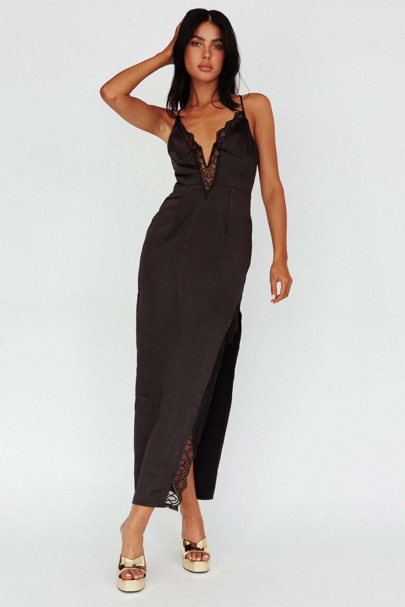Salma Lace V-Neckline Midi Dress Black sold by Selfie Leslie product image thumbnail 3