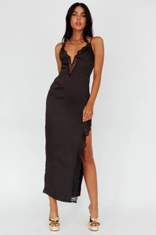 Salma Lace V-Neckline Midi Dress Black sold by Selfie Leslie