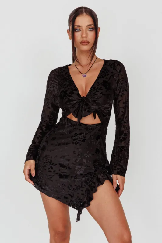Adri Bust Tie Mini Dress Velvet Floral Black sold by Selfie Leslie