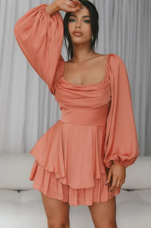 Well Versed Long Sleeve Flounce Romper Rose sold by Selfie Leslie