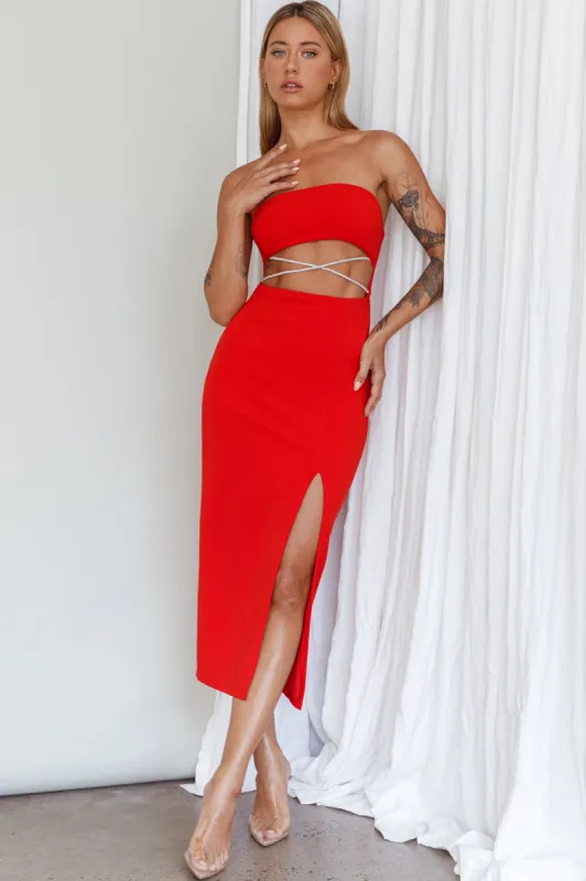 Nohemi Strapless Diamante Midi Dress Red sold by Selfie Leslie