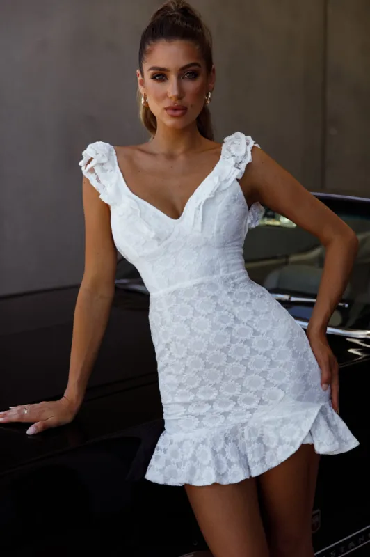 Pearl Ruffle Strap Lace Mini Dress White sold by Selfie Leslie