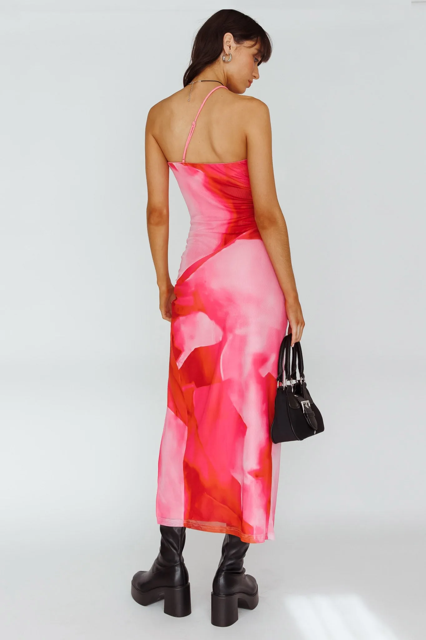 Martine One Strap Mesh Midi Dress Print Pink sold by Selfie Leslie product image thumbnail 2