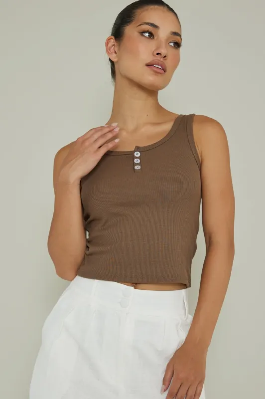 Recess Thick Strap Ribbed Top Brown sold by Selfie Leslie