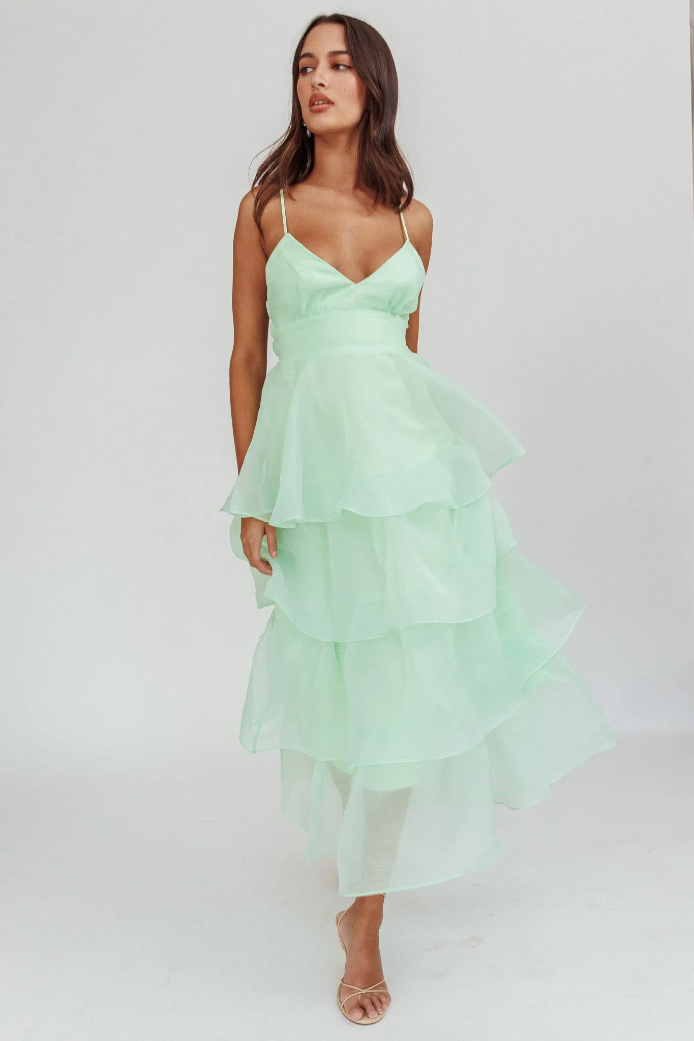 Made For You Tiered Ruffle Midi Dress Mint sold by Selfie Leslie