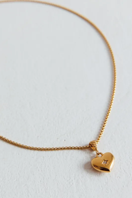 Cora Puffed Heart Pendant Necklace Gold sold by Selfie Leslie