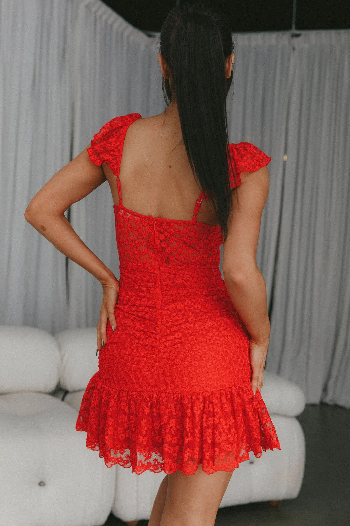 Presley Embroidered Frill Dress Red sold by Selfie Leslie product image thumbnail 2
