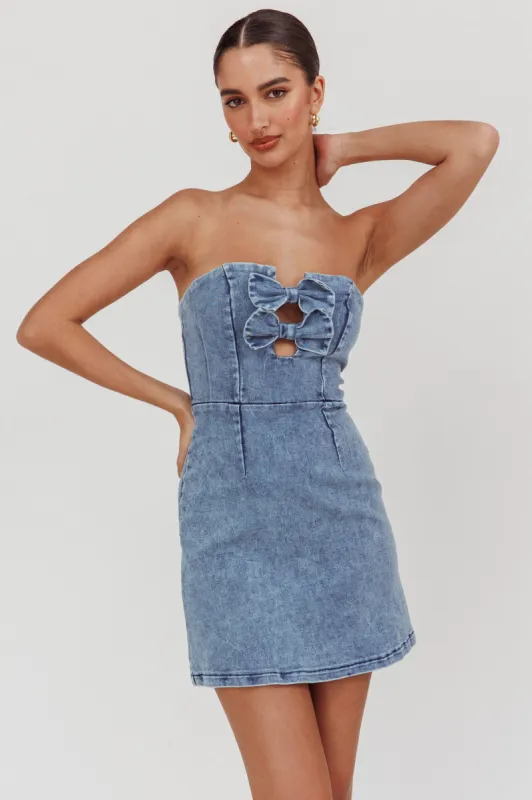 All For You Strapless Mini Dress Blue Denim sold by Selfie Leslie
