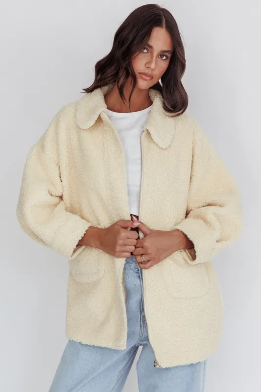 Peace & Serene Collared Sherpa Jacket Yellow sold by Selfie Leslie