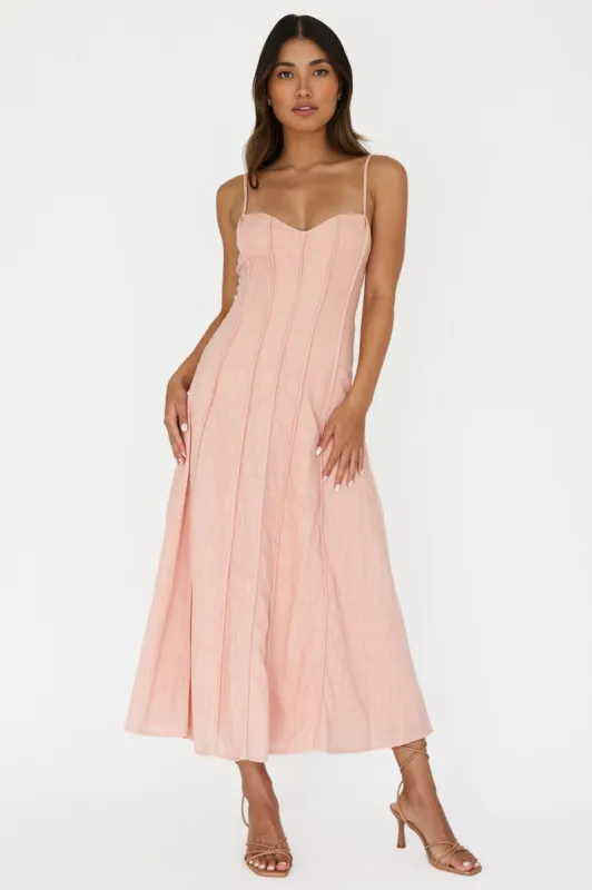 Vacay Pintuck Pleat Midi Dress Pink sold by Selfie Leslie