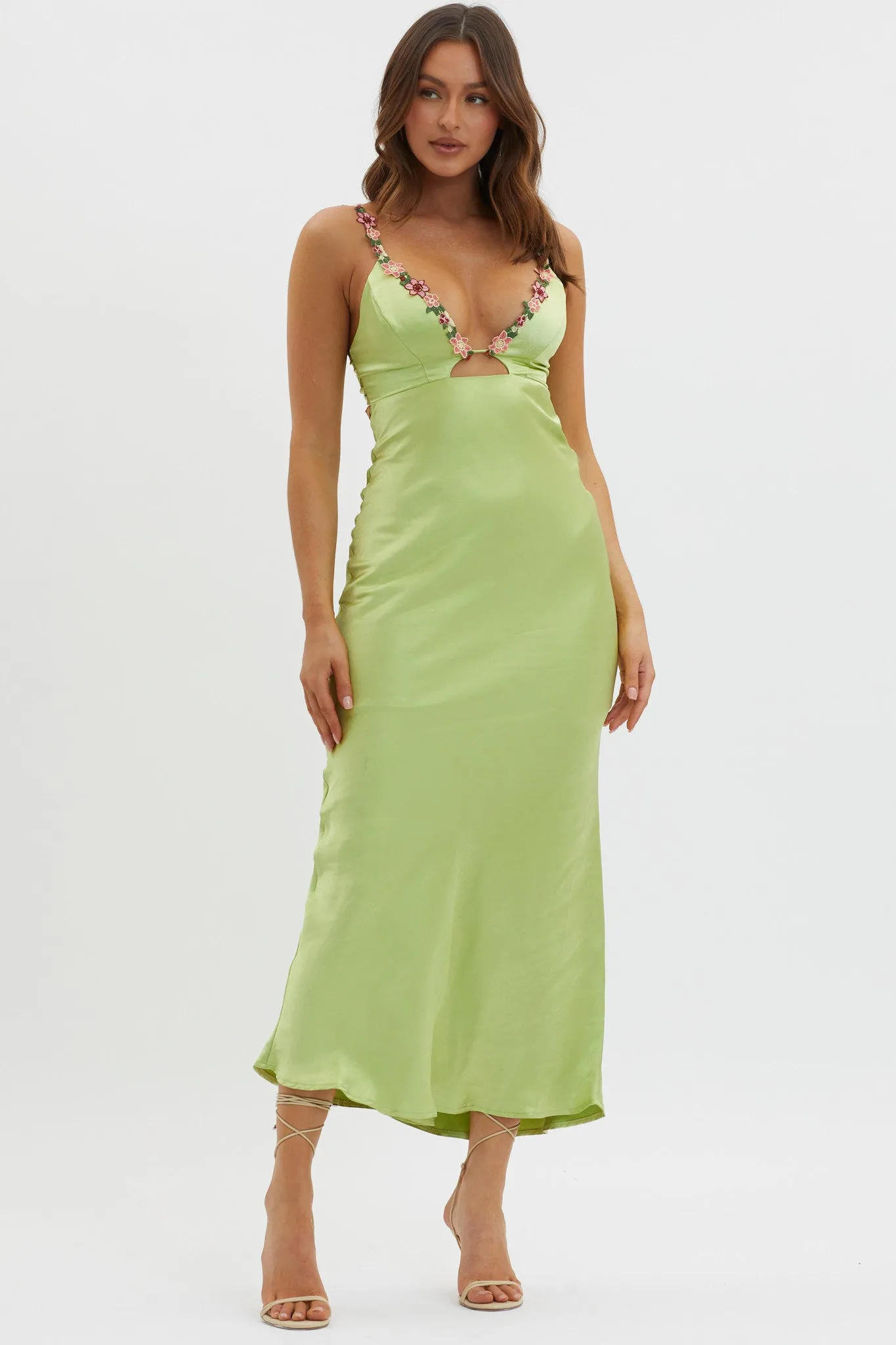 Muse Cut-Out Floral Trim Midi Dress Matcha sold by Selfie Leslie product image thumbnail 3