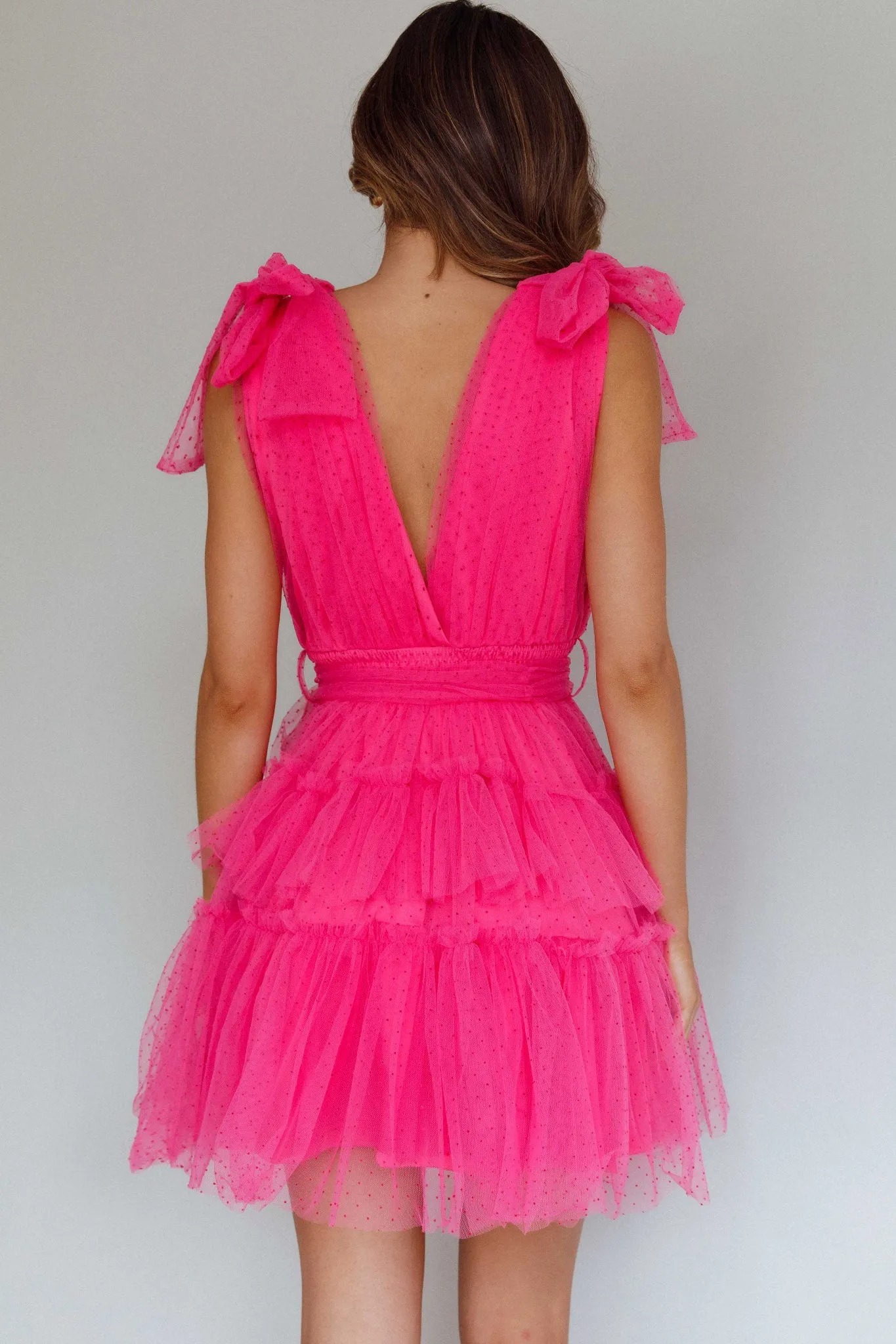 Lyra Spotted Tulle Mini Dress Hot Pink sold by Selfie Leslie product image thumbnail 2