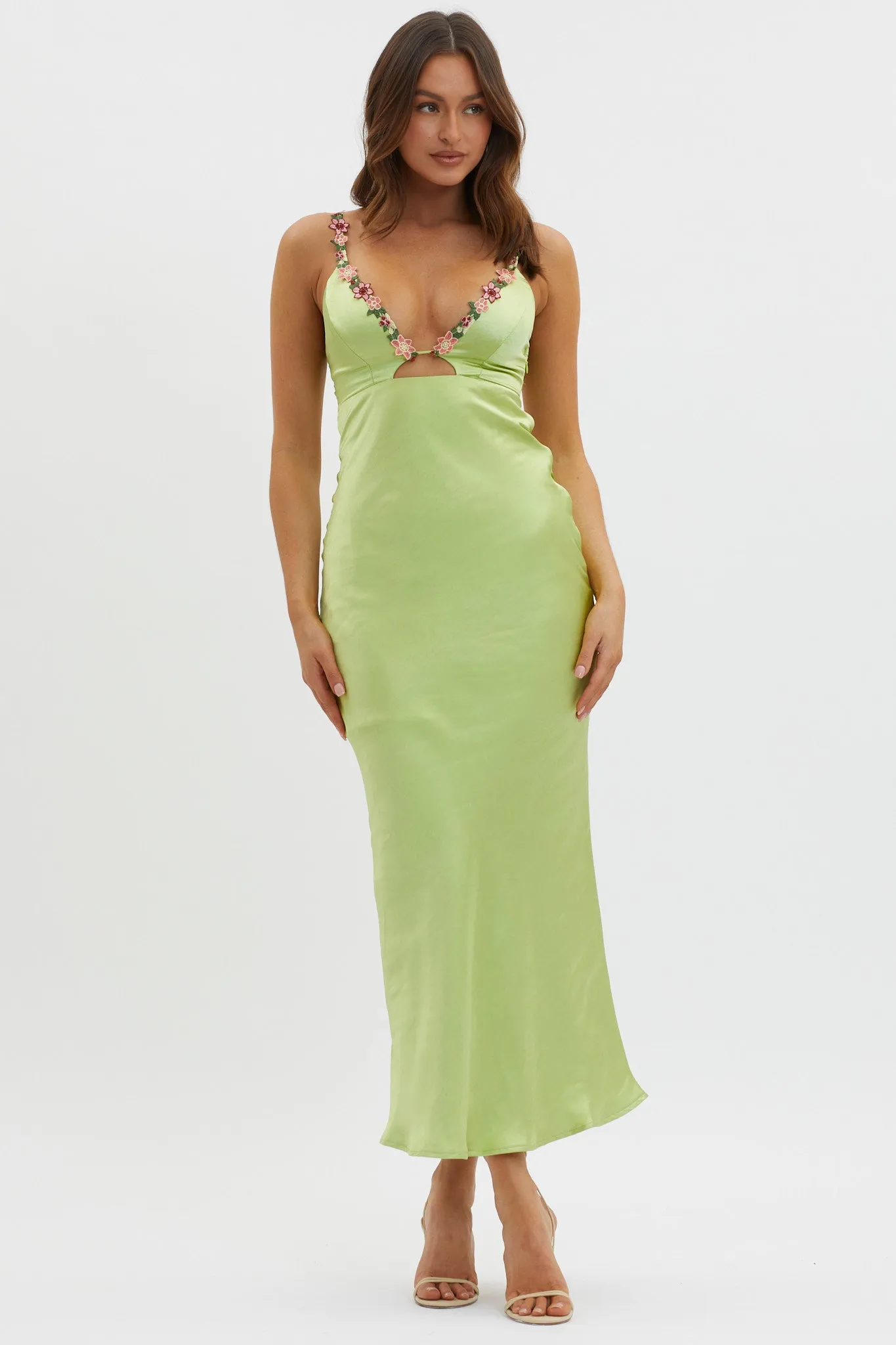 Muse Cut-Out Floral Trim Midi Dress Matcha sold by Selfie Leslie product image thumbnail 5