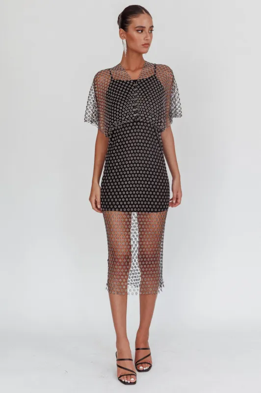 Astra Diamante Fishnet Midi Dress Black sold by Selfie Leslie