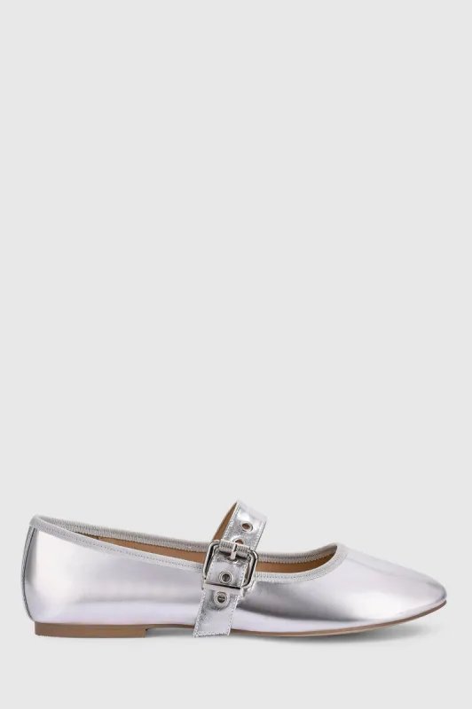 VERALi Banks Buckled Mary-Jane Flats Silver sold by Selfie Leslie
