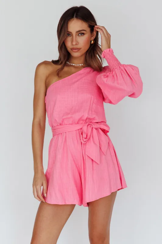 Summer Lover One-Shoulder Long Sleeve Romper Pink sold by Selfie Leslie
