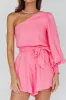Summer Lover One-Shoulder Long Sleeve Romper Pink sold by Selfie Leslie