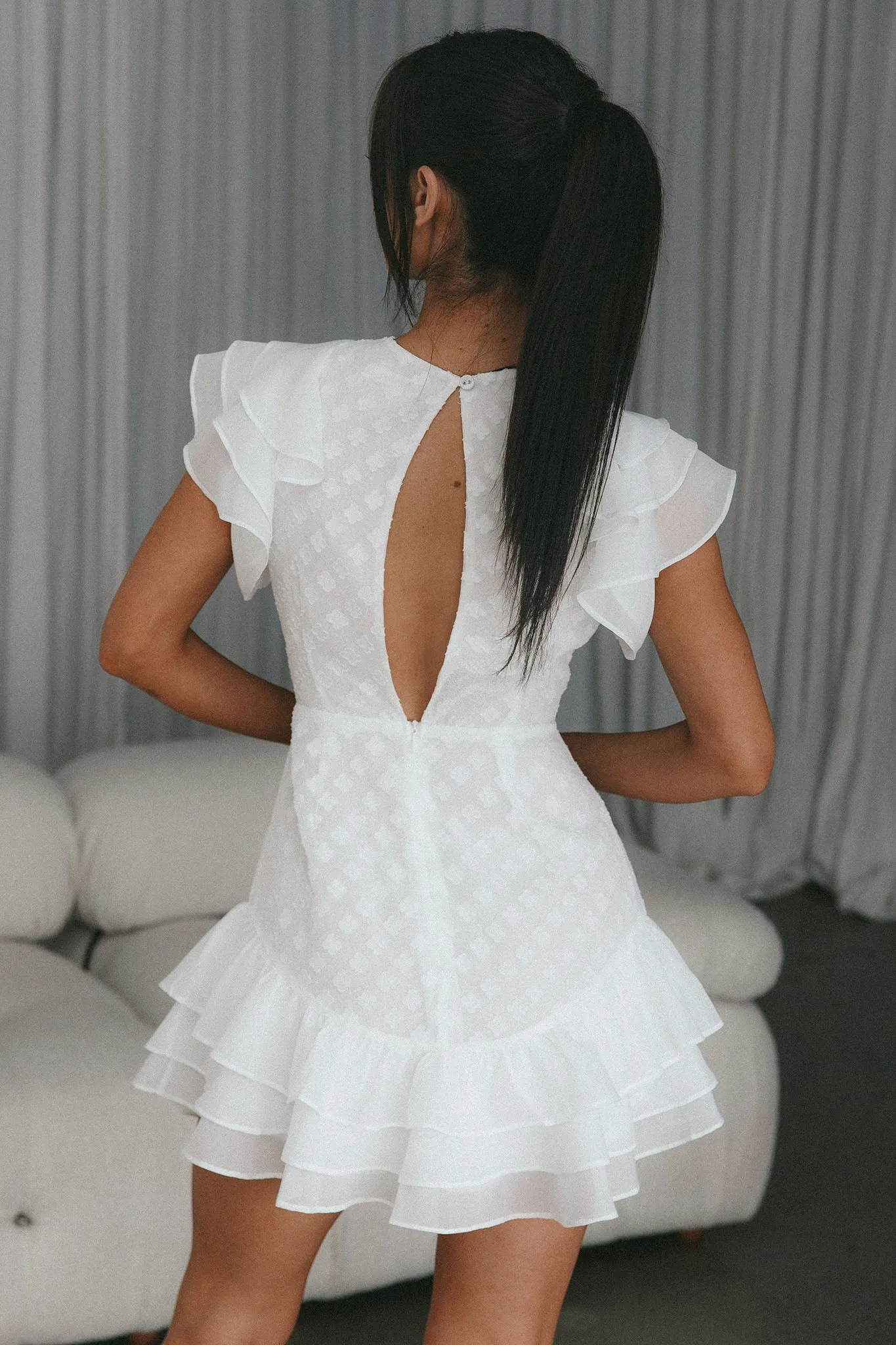 Destined To Be Ruffle Mini Dress Textured White sold by Selfie Leslie product image thumbnail 2