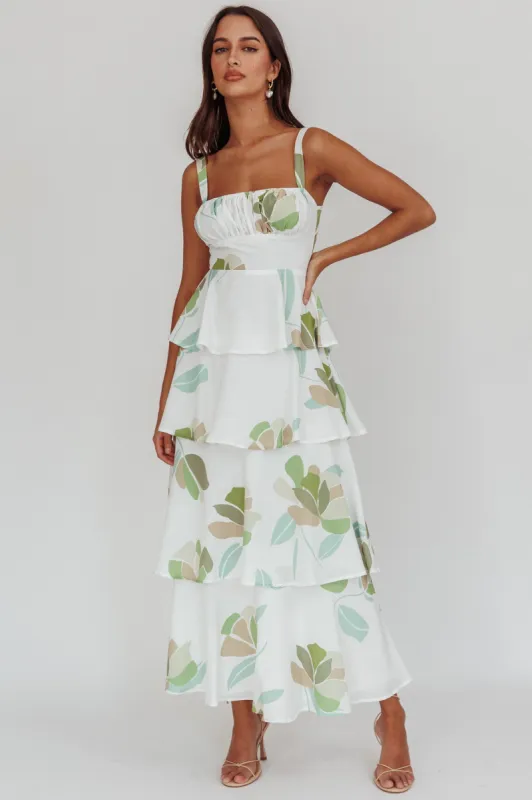 Provence Bloom Tiered Floral Maxi Dress Green sold by Selfie Leslie