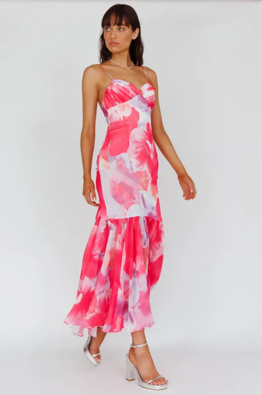 Sunni Low Back Midi Dress Floral Pink sold by Selfie Leslie