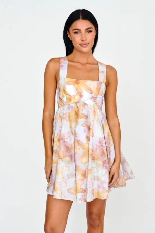 New Horizons Square Neckline Tied Mini Dress Yellow sold by Selfie Leslie