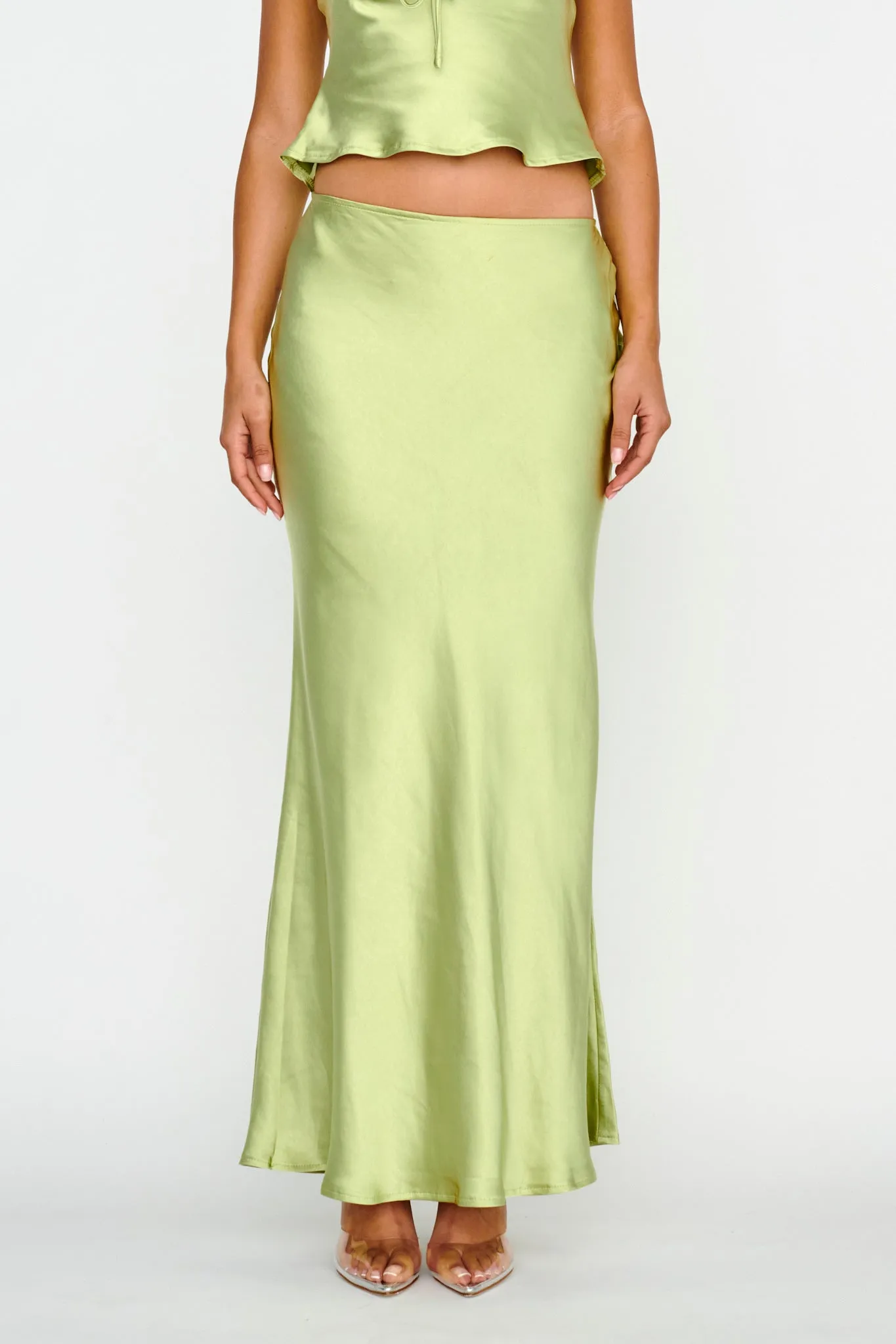 Rose Garden Satin Maxi Skirt Lime sold by Selfie Leslie product image thumbnail 3
