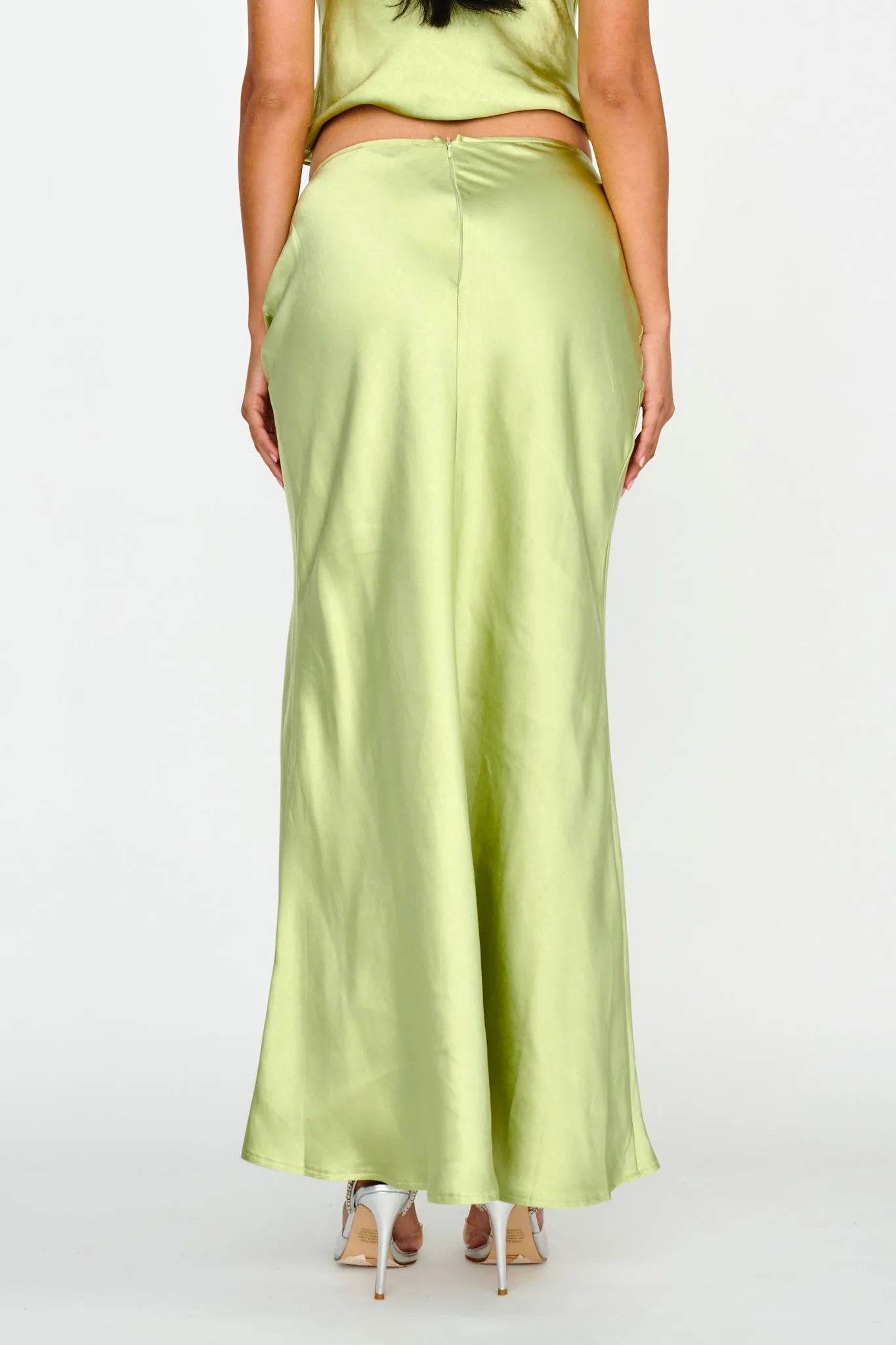 Rose Garden Satin Maxi Skirt Lime sold by Selfie Leslie product image thumbnail 2