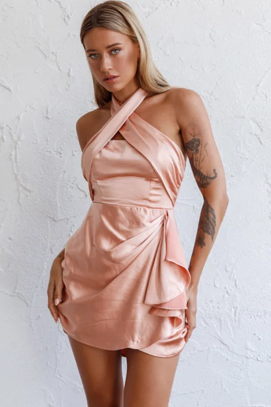 Stars Align Halterneck Satin Dress Peach sold by Selfie Leslie